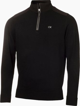 Calvin Klein Mens Embroidered Zip Neck Raglan Sleeve Sweatshirt - Black - Size: 2X large