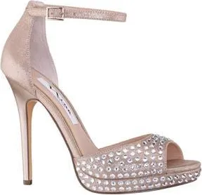 Nina Francia Crystal Ankle Strap Stiletto Sandal in Taupe at Nordstrom Rack, Size 9.5