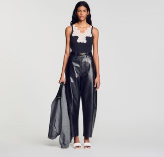 Sandro Ribbed vest top with lace