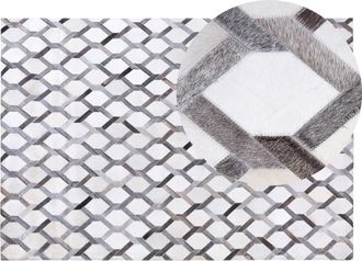 Beliani Alfombra De Piel De Vacuno Gris 140 X 200 Cm Patchwork Geom&eacute;trica Rectangular Moderna Aydin