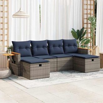 vidaXL Set De Muebles De Jard&iacute;n 6 Pzas Y Cojines Rat&aacute;n Sint&eacute;tico Gris Vidaxl