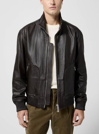 BOSS Mens Grained leather stand-collar jacket
