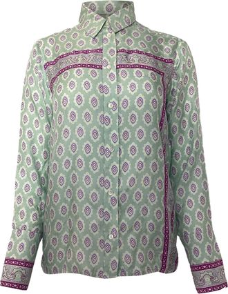 Sandro Sandro Printed Shirt in Green Silk