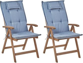 Beliani Set of 2 Garden Chairs with Cushions AMANTEA Acacia Wood Blue
