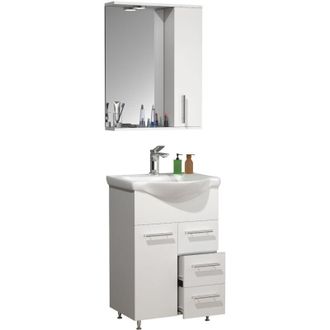 ebuy24 Ebuy24 - vcm 3 pz Lavabo Lavabo Inferiore 55 cm Arredo bagno con lavabo e specchiera Pratici cassetti Set completo Lisalo l (Bianco)