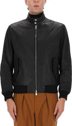 BOSS Black Leather H-Moiner Bomber Jacket