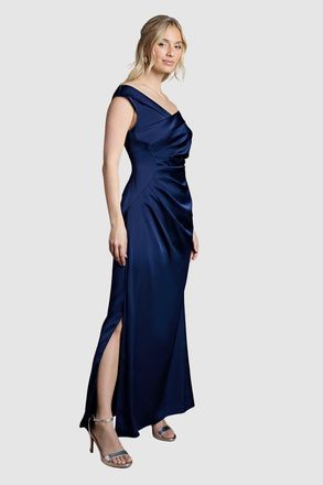 Coast Satin Bardot Maxi Dress in Navy at Nordstrom, Size 10