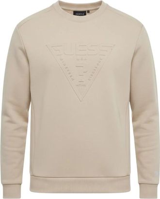 Guess sweatshirt met ronde hals van Scuba met reli&euml;f logo - Heren - Sweatshirts - Beige - L - Polyester - Hoodies & sweatvesten