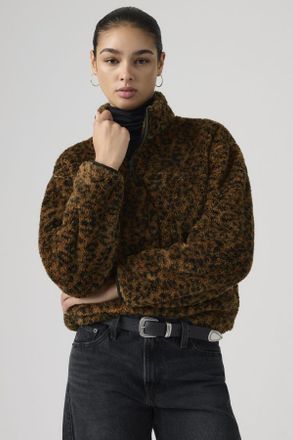 Levi's Sudadera de sherpa con cremallera de un cuarto Gemma - Mujer - XS - Marr&oacute;n / Annessa Leopard Anthracite Night