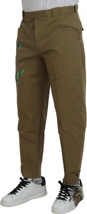 Dolce & Gabbana Mens Cotton Stretch Floral Chinos Beige Elastane Goatskin