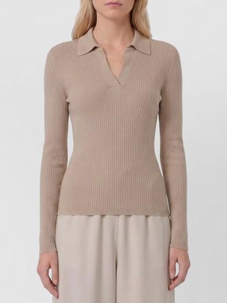 Max Mara cashmere silk ribbed long-sleeve polo sweater