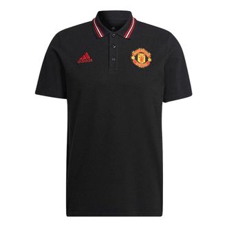 adidas Mens adidas Manchester United Logo Embroidered Stripe Collar Short Sleeve Black Polo Shirt HE6664