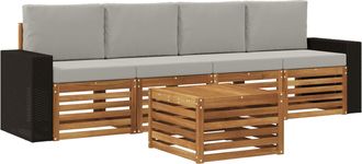 vidaXL Conjunto De Sof&aacute;s De Exterior 5 Uds. Natural Y Gris Claro Vidaxl