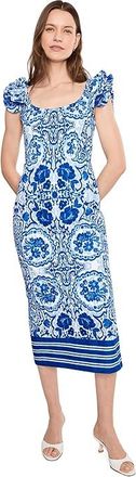 Adrianna Papell Column Midi Dress Womens Dress Blue/White : 14, Cotton