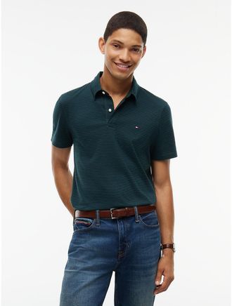 Tommy Hilfiger Mens Regular Fit Striped Jersey Polo - Forest Green - XXXL
