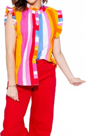 THML Clothing Color Pop Stripe Flutter Sleeve Top In Sunset