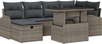 vidaXL Garden Sofa Set with Cushion 7 pcs Grey Poly rattan Vidaxl