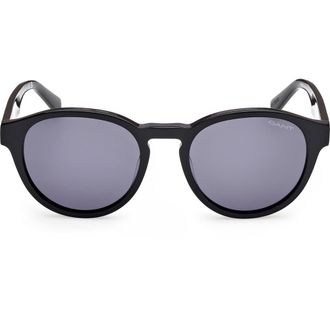 GANT Round Sunglasses in Shiny Black /Smoke at Nordstrom Rack