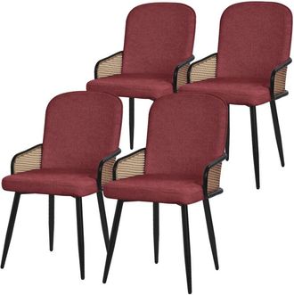 ML Design Ml-design Juego De 4x Sillas De Comedor Con Funda De Tela Rojas, Asiento De Sal&oacute;n Con Respaldo, Reposabrazos Con Aspecto De Rat&aacute;n Mueble Tapizado Con 