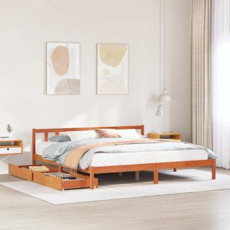 vidaXL Cama Sin Colch&oacute;n Madera Maciza De Pino Marr&oacute;n Cera 180x200 Cm Vidaxl