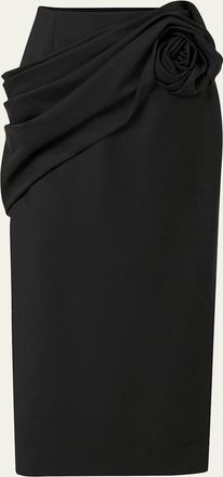 Carolina Herrera Draped Rose Slit Midi Skirt