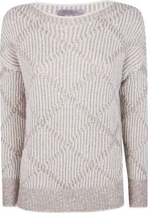 D.exterior D. EXTERIOR Sequins Rhombus Boatneck Sweater