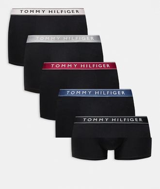 Tommy Hilfiger Everyday Essentials - Confezione da 5 boxer aderenti neri con fascia in vita colorata-Nero