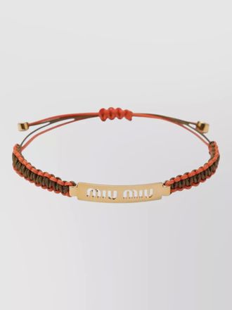 Miu Miu braided cord bracelet engraved plate design