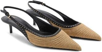 Mango Straw Pointed Toe Slingback Pump in Sand at Nordstrom, Size 7.5Us