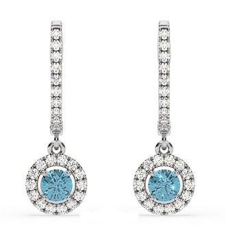 The Diamond Store Ella Blue Lab Diamond 1.48ct Halo Drop Earrings in 18K White Gold - Elara Collection