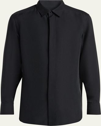 Tom Ford Mens Cupro Twill Concealed-Placket Sport Shirt
