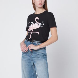 Chlo&eacute; T-shirt baby fit nera con logo e stampa fenicottero