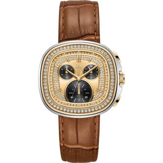 JBW Coast Chronograph Leather Strap Watch, 22mm x 42mm in Gold/Brown at Nordstrom
