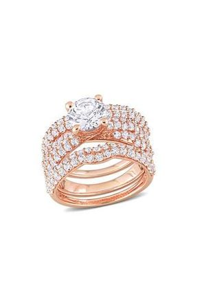 Delmar Set of 3 Lab Grown White Sapphire Rings in White/Rose Gold at Nordstrom Rack, Size 7