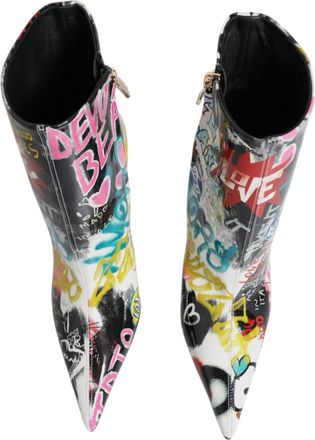 Dolce & Gabbana Womens Multicolor Graffiti Keira Mid Calf Boots Shoes Lamb Leather