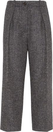 Brunello Cucinelli Pantaloni plissettati in tweed con motivo a spina di pesce - Blu