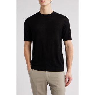 Emporio Armani Textured Dot Short Sleeve Crewneck Sweater in Solid Black at Nordstrom Rack, Size Xxx-Large