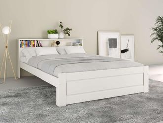 HOME AFFAIRE Massivholzbett »FLAVION, TOPSELLER! Jugendbett, FSC zertifizierte massive Kiefer« Breite: 90, 140, 180, Qualitätsprodukt, Regal, Kassettenoptik, Schub