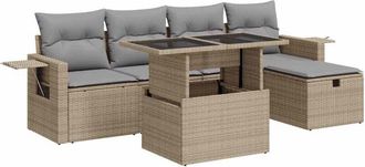 vidaXL Vidaxl - Juego De Sof&aacute;s Jard&iacute;n Con Cojines 6 Pzas Rat&aacute;n Sint&eacute;tico Beige