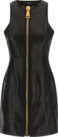 Balmain Black Zip Leather Dress