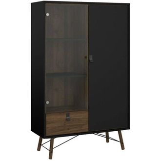 Dmora Vitrina Zoe, Aparador De Exposici&oacute;n, Vitrina Multiusos, Aparador De Sal&oacute;n, 102x40 H162 Cm, Negro Y Nogal - Dmora