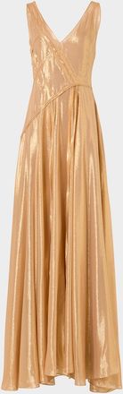 Akris Sleeveless Asymmetric Paneled Lam&eacute; Silk Gown