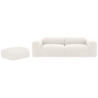 Vente-Unique Divano 3 posti e pouf in Tessuto bouclette Bianco - POGNI della Maison C&eacute;phy