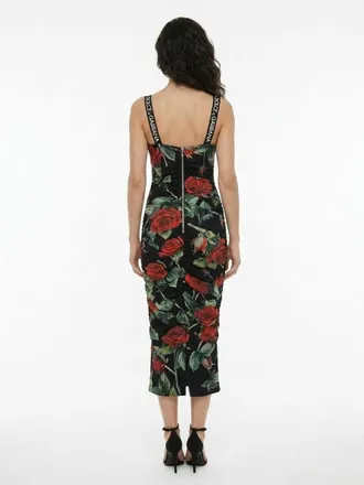 Dolce & Gabbana Rose Print Silk Dress - Black