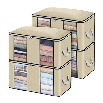 OEM Fundas De Almacenamiento - Plegables - 60 X 40 X 35 Cm - 84 L - Con Separadores - Para Ropa Y Ropa Blanca - Beige - 4 Unidades