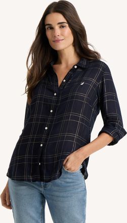 Nautica Womens Grid Roll-Tab Sleeve Shirt