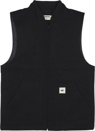 CAT Canvas Vest Zwart Mouwloos V-Hals Rits - Heren - Bodywarmers - Zwart - M - Katoen - Jassen