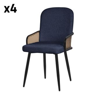 ML Design Set de 4 Sillas de comedor azul oscuro reposabrazos de aspecto rat&aacute;n