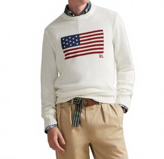 Polo Ralph Lauren Iconic Flag Sweater In Deckwash White