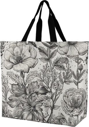 Generic Hand Drawn Flowers Women Handbag Portable Handbag Waterproof Grocery Bags For Daily Use Picnic College